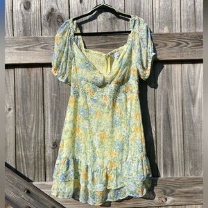 Lost + Wander Floral Mini Dress in Yellow and Blue